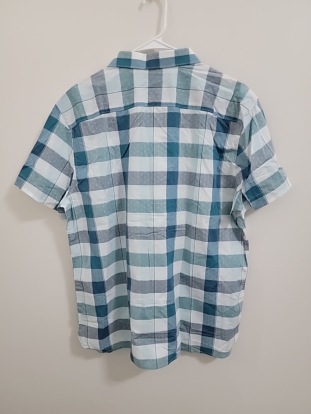 Perry Ellis Mens Plaid Short Sleeve Button Up Blue Trellis Dress Shirt Sz XL NWT - Picture 4 of 8